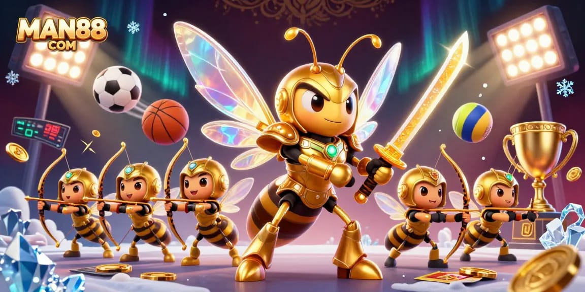 Engage in thrilling gameplay at MAN88 COM with golden hornet warriors and dynamic sports elements.