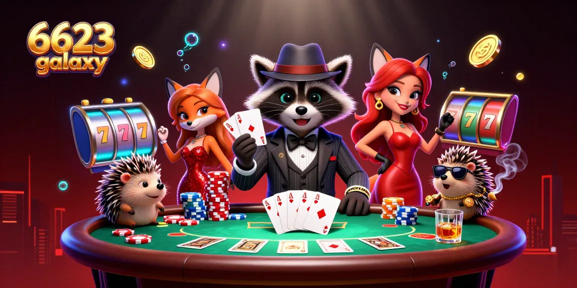 Play poker with 6623 galaxy characters in a vibrant casino scene filled with excitement.