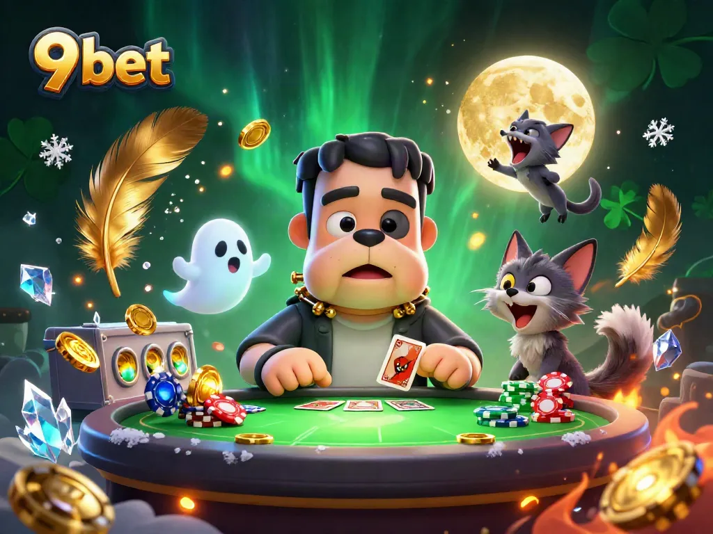 Engage in thrilling adventures with the 9 bet character ensemble at an exciting casino table.