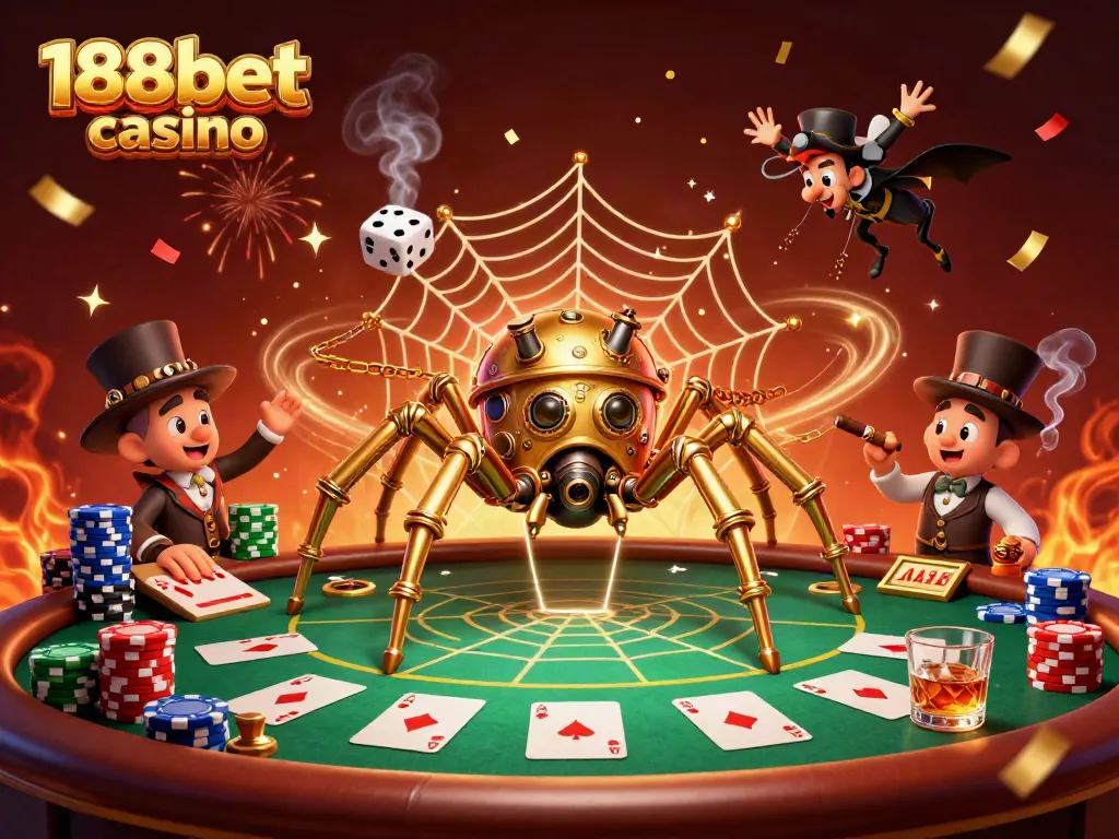 Engaging 3D steampunk scene depicting the 188bet casino with characters and dynamic game elements.