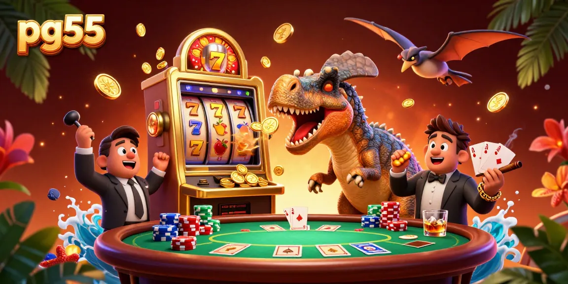 Experience gaming excitement at pg55 with a pachycephalosaurus jackpot scene and dynamic slot elements.