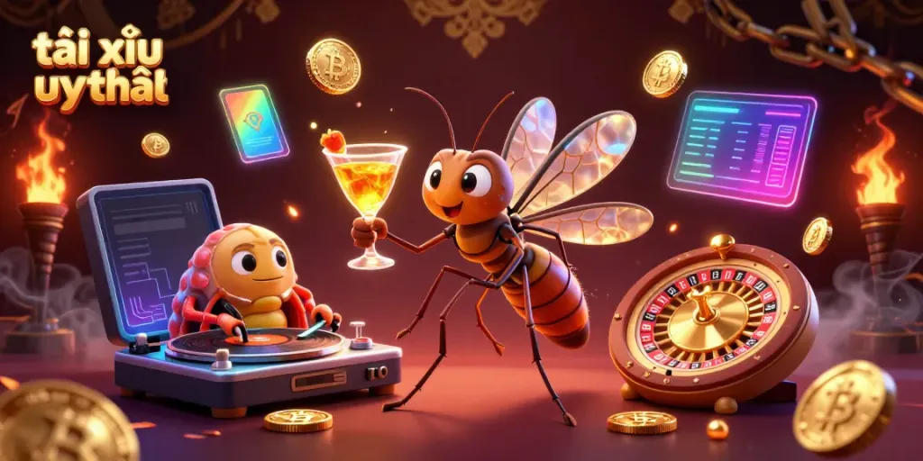 Experience the thrill of tài xỉu uy tín with vibrant characters and elements from an animated casino scene.