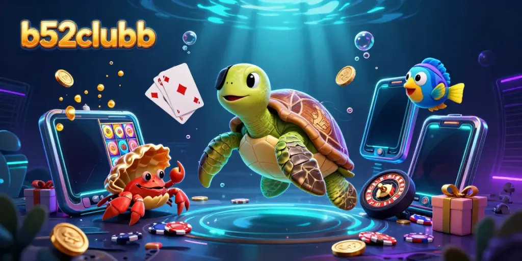 Engage with b52clubb's vibrant underwater slot adventure featuring a pirate turtle and treasures.