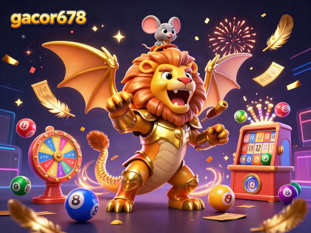 Experience gacor678's thrilling casino adventure featuring a roaring chimera and dynamic game elements.