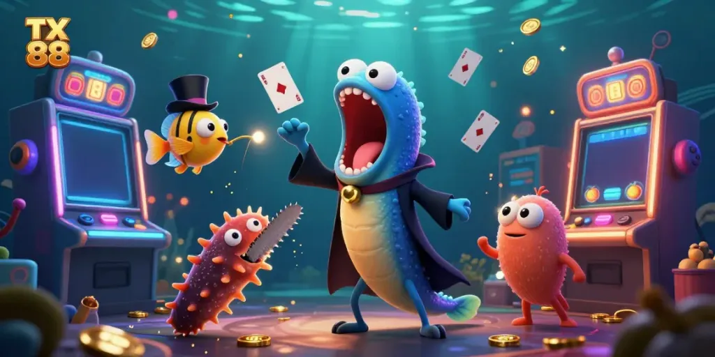 Experience the excitement of TX 88 with a dynamic scene showcasing a magical underwater casino adventure.