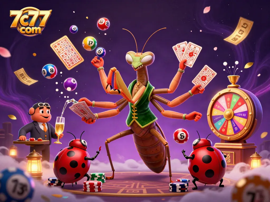 Experience thrilling gameplay with 7c77 com as the mantis card sharp deals cards and shuffles chips.