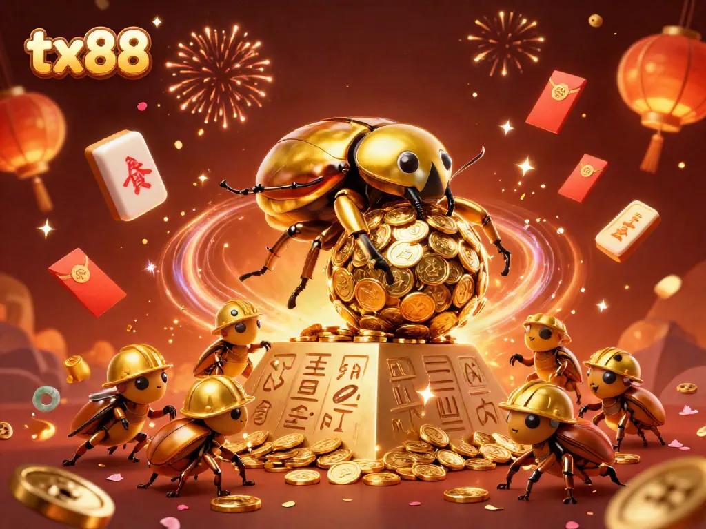 Experience the excitement of tx 88 as golden coins and vibrant symbols abound in this dynamic casino scene.