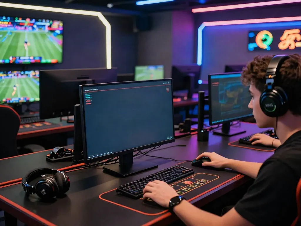 Engaged user on mobile device exploring nhà cái five88 in a vibrant gaming setup