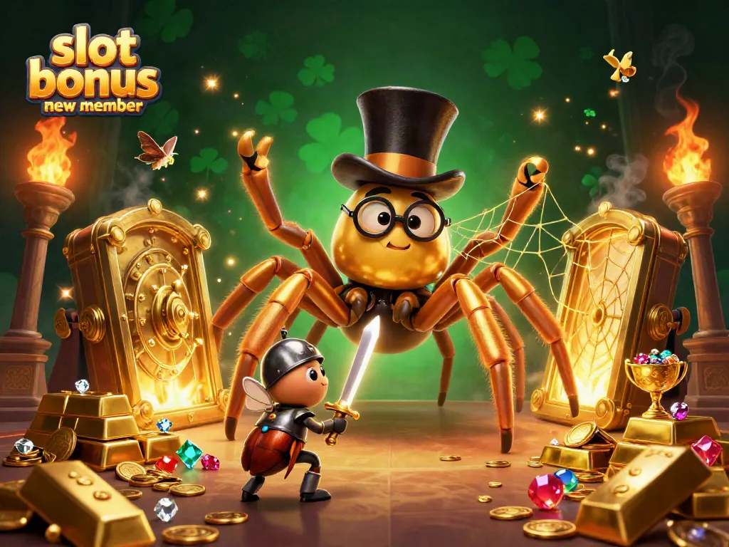 Experience the thrill of winning with the slot bonus new member at a vibrant casino illustration featuring exciting characters and golden treasures.