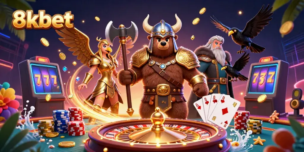 Experience the thrilling world of gambling at 8xbet with this vibrant, dynamic casino scene.