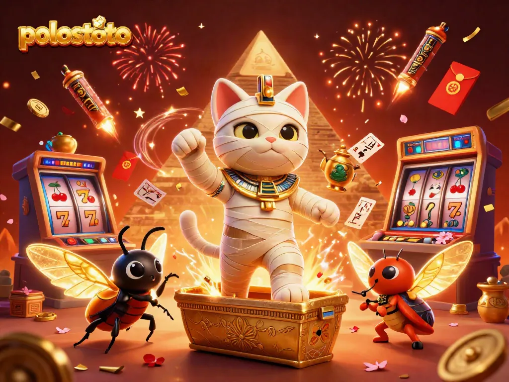 Spin the reels of joy in polostoto's vibrant casino world with magical Egyptian characters.