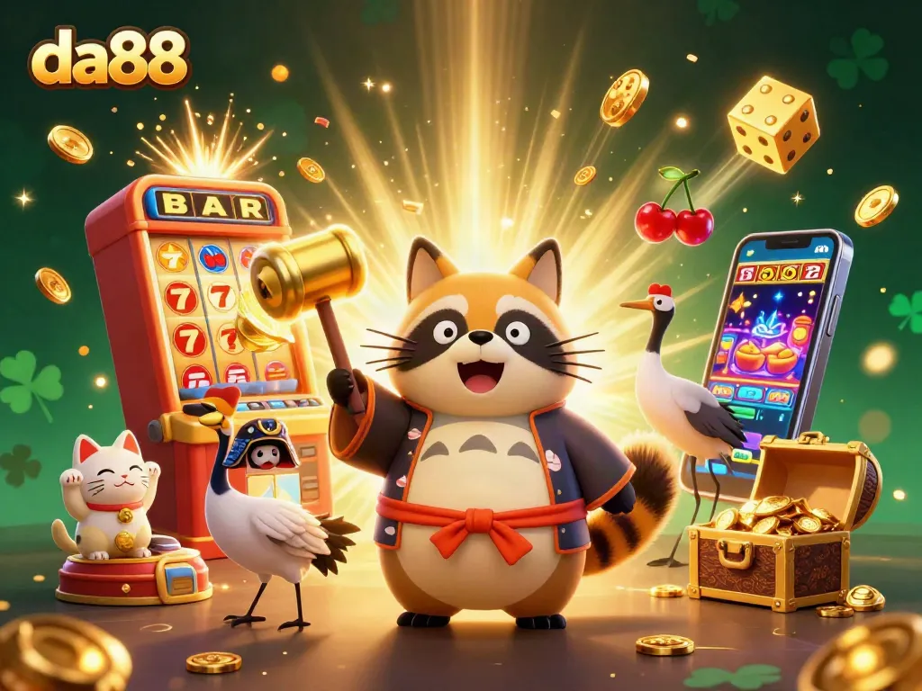 Experience the excitement of da88 with vibrant 3D casino characters and jackpot elements bursting in action.