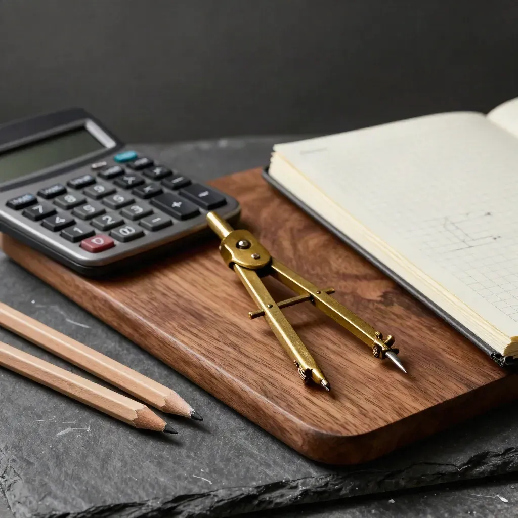 Komplet przyborów korepetytora matematyki na łupkowej powierzchni, w dramatycznym świetle