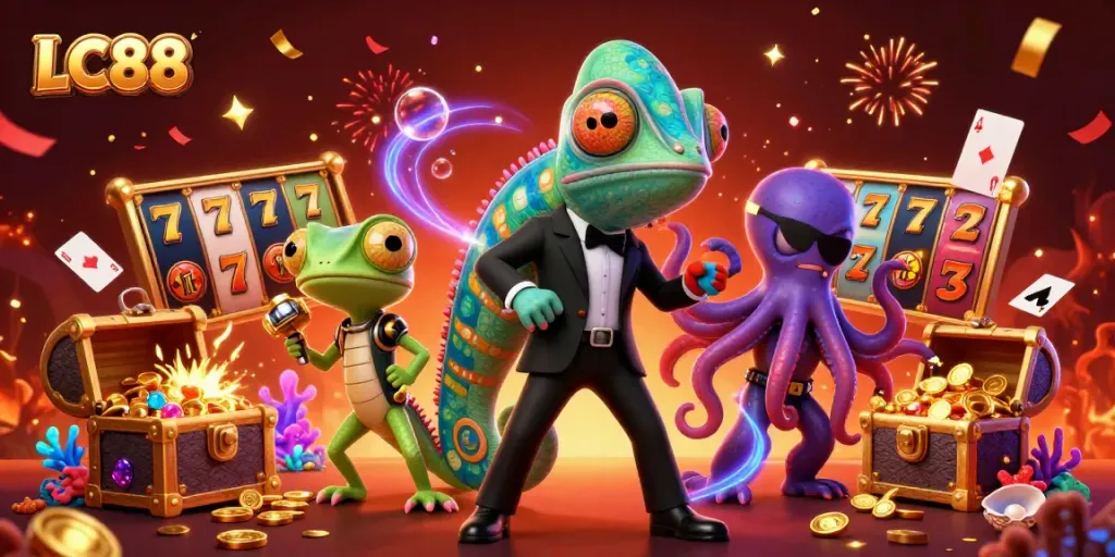 Experience thrilling gameplay at LC88 casino with vibrant slots and dynamic characters.
