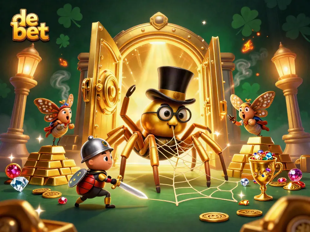 Experience the thrill of de bet with a golden tarantula weaving casino fortune in a magical scene.