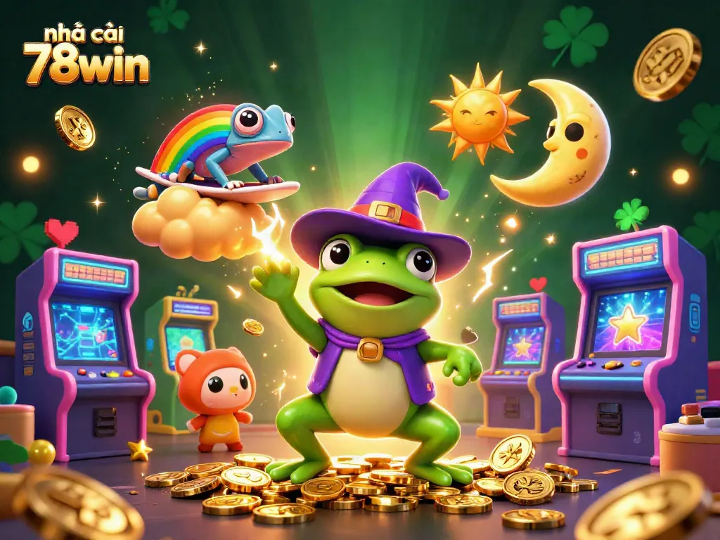 Engage with nhà cái 78win's vibrant casino-themed illustration featuring a storm of gold coins.