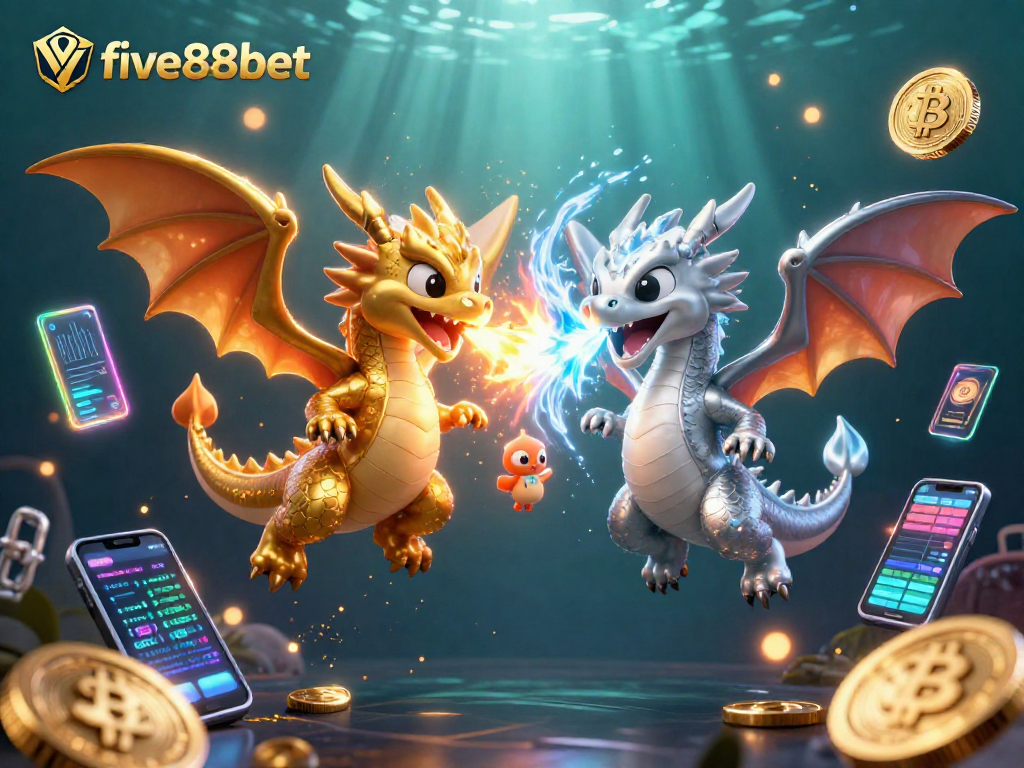Experience the excitement of five88bet with fiery and icy dragon duel in a dynamic gaming scene.