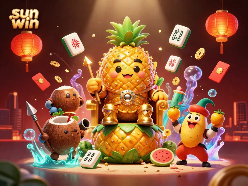 Experience sun win's vibrant gaming world with a detailed illustration of themed characters in action.
