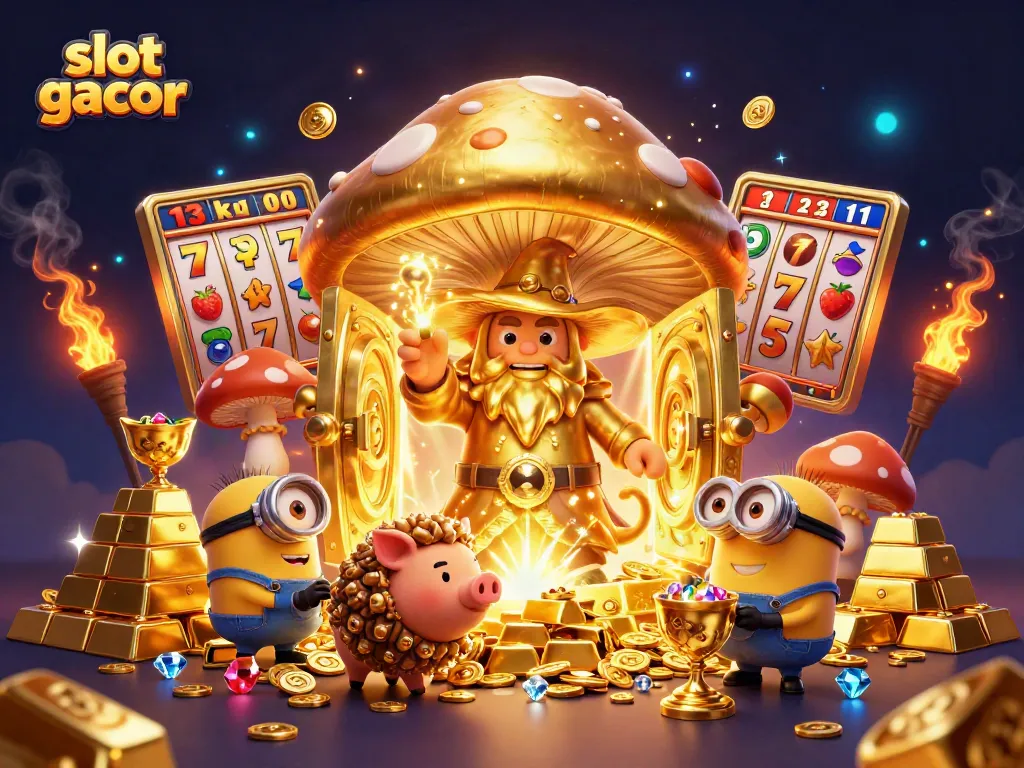Engage with slot gacor magic in this vibrant casino-themed fantasy illustration