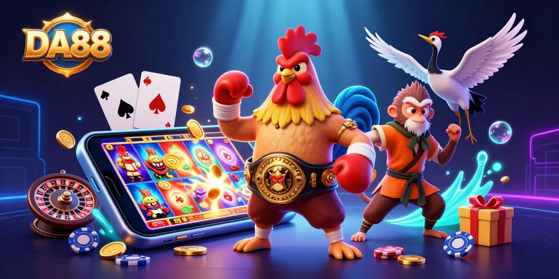 Experience DA88's thrilling gameplay with vibrant characters and casino elements