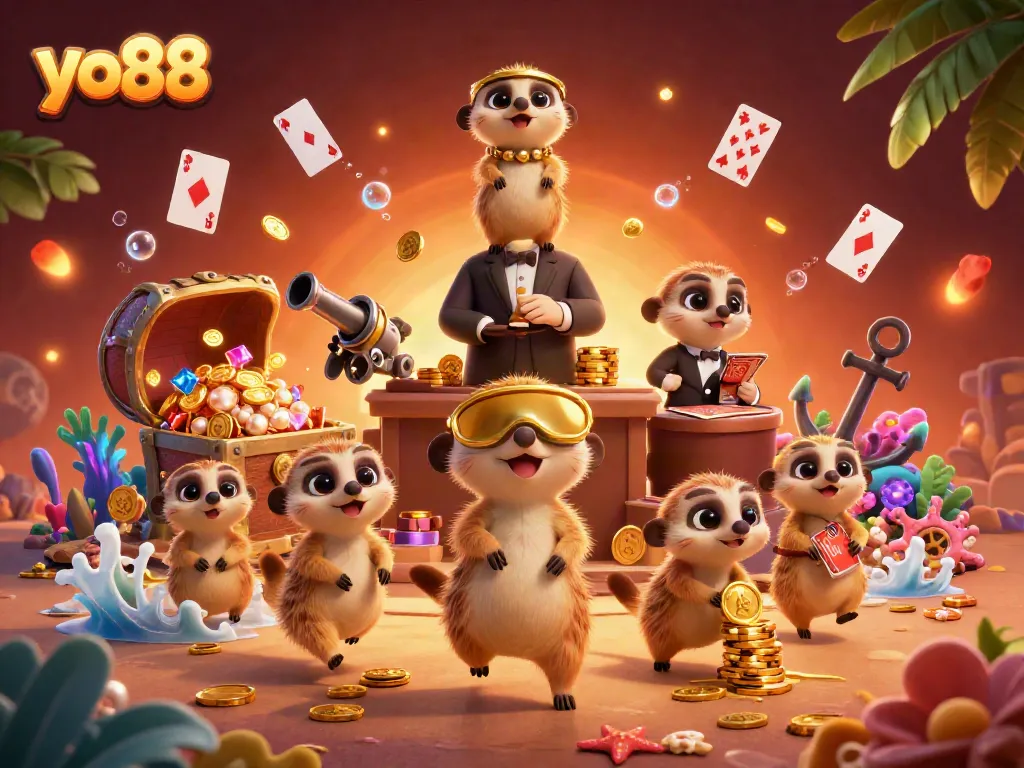 Experience the excitement of yo88 with meerkats running a vibrant casino amidst underwater treasures and games