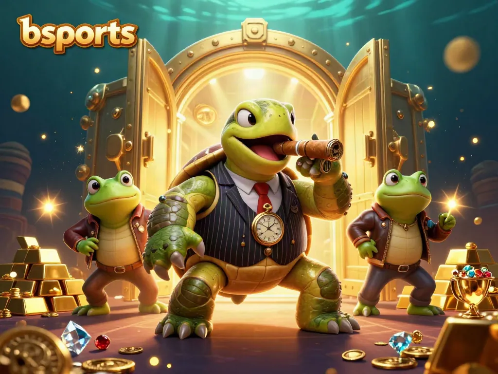 Experience the vibrant world of bsports as cartoon characters celebrate with gems and gold coins.