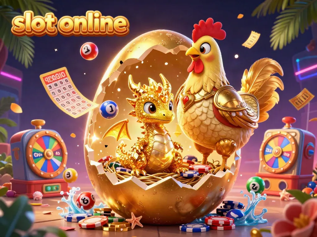 Experience vibrant gameplay with slot online, showcasing a golden dragon and lottery elements in action.