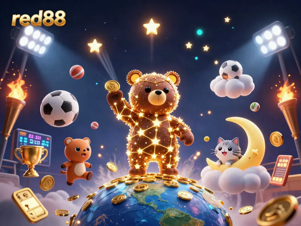 Experience thrilling gameplay at red88 with vibrant 3D casino elements illuminating the night sky.