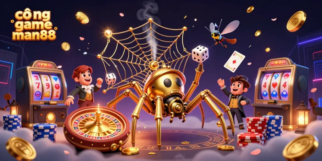 Engage with cổng game man88 and experience thrilling casino action in a vibrant 3D illustration.