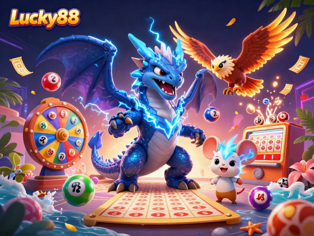 Experience thrilling gameplay at Lucky88 with dynamic lottery elements, vibrant visuals, and captivating characters.