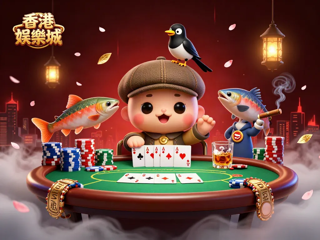 Engage with 香港娛樂城 as 3D cartoon baby Nessie and friends playfully surround a vibrant poker scene.